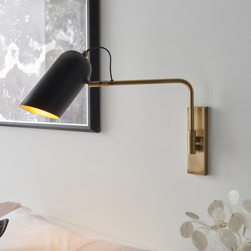 Endon-93145 - Navren - Black & Antique Brass Swing Arm Wall Lamp