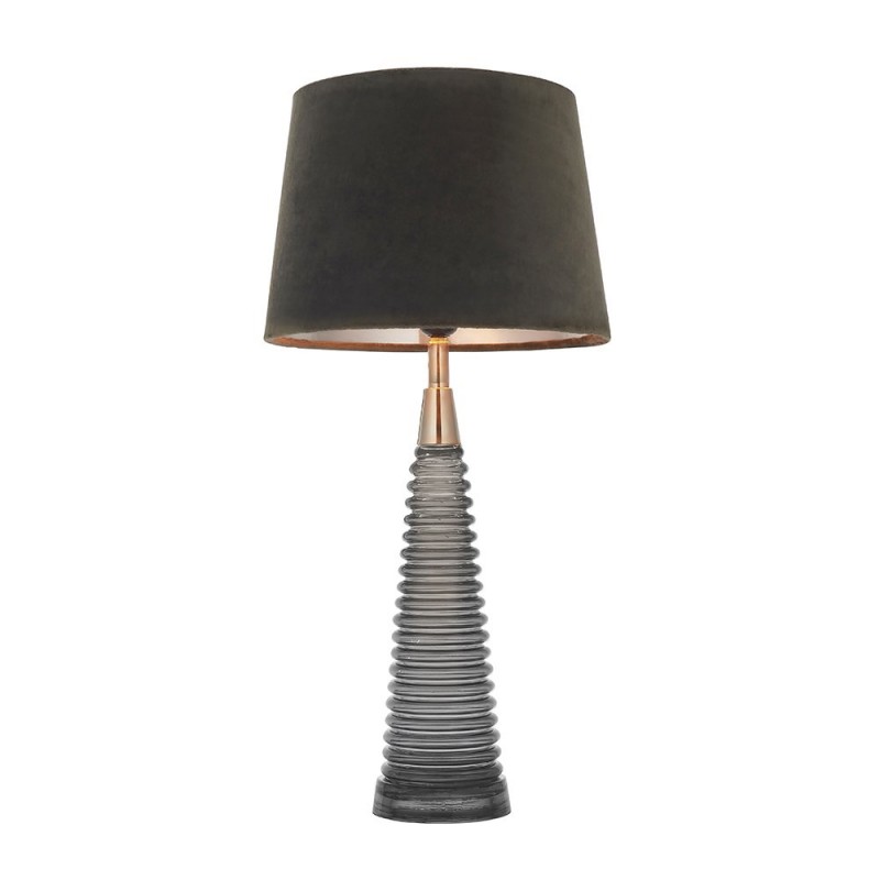 Endon-93424 - Naia - Mocca Velvet & Dark Grey Glass Table Lamp