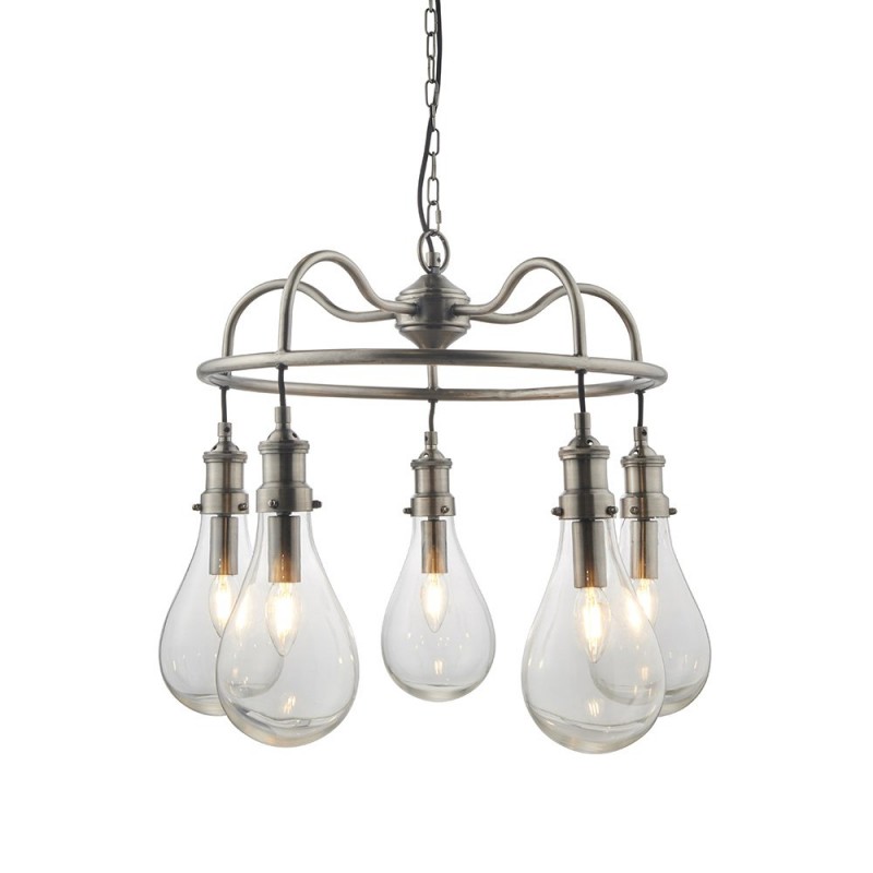 Endon-93433 - Hadassa - Clear Pear Glass & Antique Nickel Centre Fitting