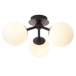 Pulsa - Bathroom Black 3 Light Ceiling Lamp with White Glasses
