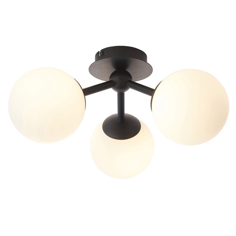 Endon-93489 - Pulsa - Bathroom White Glass & Black 3 Light Ceiling Lamp