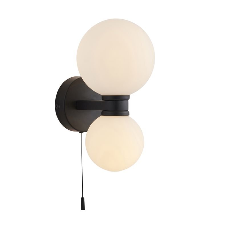 Endon-93523 - Pulsa - Bathroom White Glass & Black 2 Light Wall Lamp