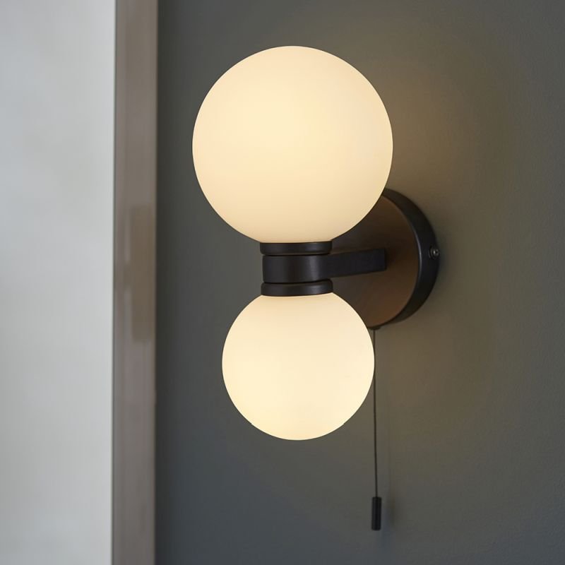 Endon-93523 - Pulsa - Bathroom White Glass & Black 2 Light Wall Lamp