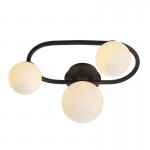 Pulsa - Bathroom Black 3 Light Flush with White Glasses Pulsa - Bathroom Black 3 Light Flush with White Glasses
