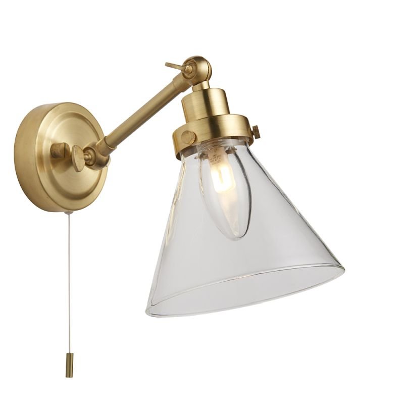 Endon-93854 - Faraday - Bathroom Clear Glass & Satin Gold Wall Lamp