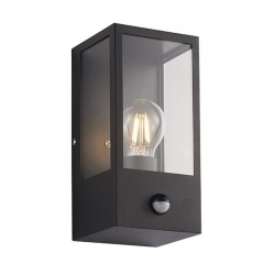 Breton - Outdoor PIR Black Lantern Wall Lamp