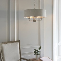 Highclere - Brushed Chrome 3 Light Pendant with Natural Linen Shade Highclere - Brushed Chrome 3 Light Pendant with Natural Linen Shade