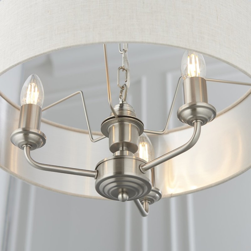 Endon-94361 - Highclere - Natural Linen & Brushed Chrome 3 Light Pendant