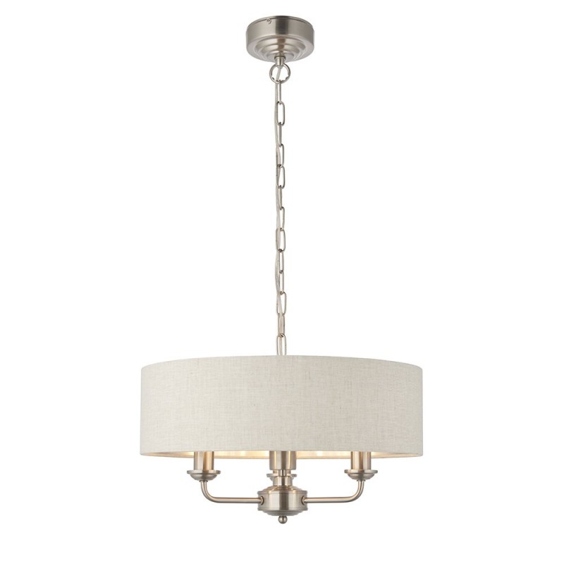 Endon-94361 - Highclere - Natural Linen & Brushed Chrome 3 Light Pendant