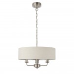 Highclere - Brushed Chrome 3 Light Pendant with Natural Linen Shade Highclere - Brushed Chrome 3 Light Pendant with Natural Linen Shade