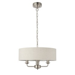 Highclere - Brushed Chrome 3 Light Pendant with Natural Linen Shade Highclere - Brushed Chrome 3 Light Pendant with Natural Linen Shade