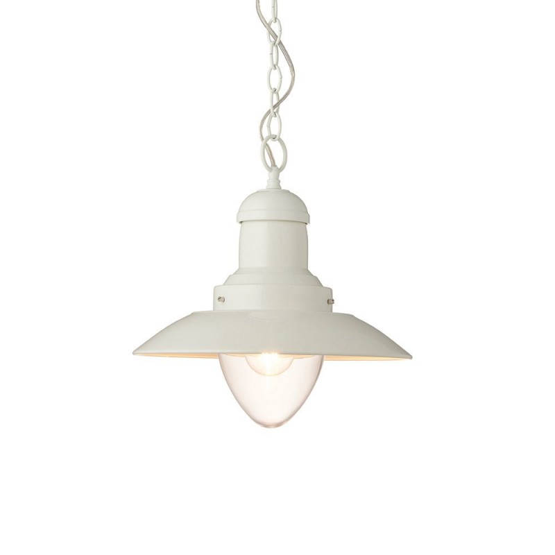 Endon-94371 - Polperro - Cream Gloss Pendant with Clear Glass