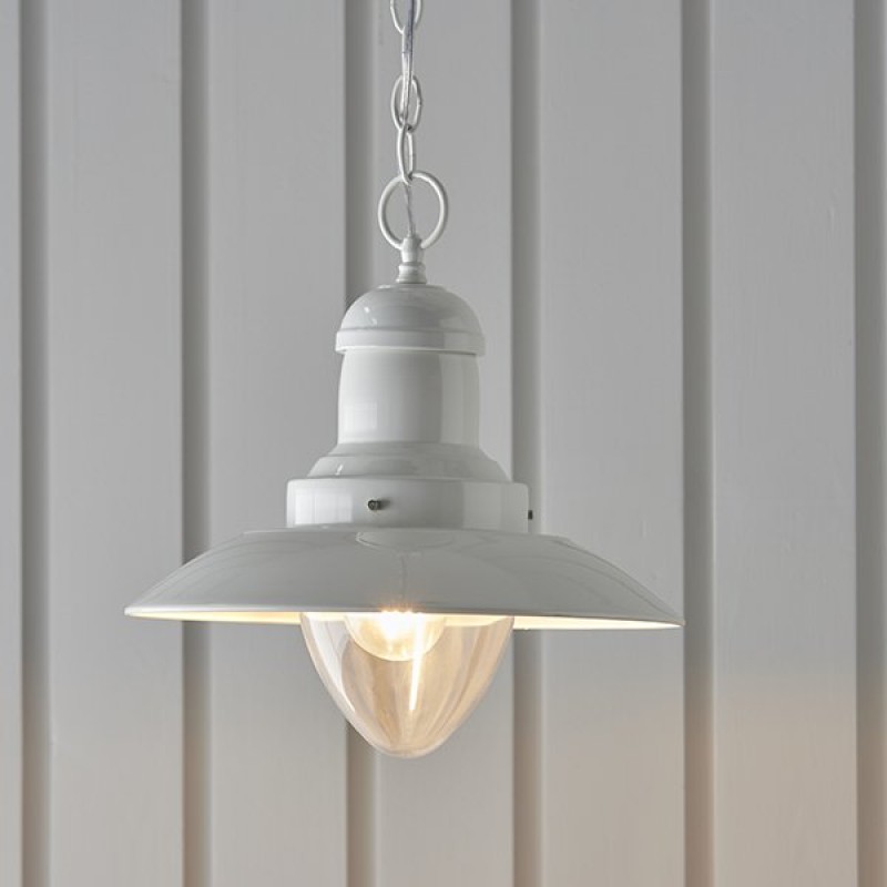 Ceiling Lights - Polperro - Cream Gloss & Clear Glass Single Pendant Endon-94371 - Polperro - Cream Gloss & Clear Glass Single Pendant