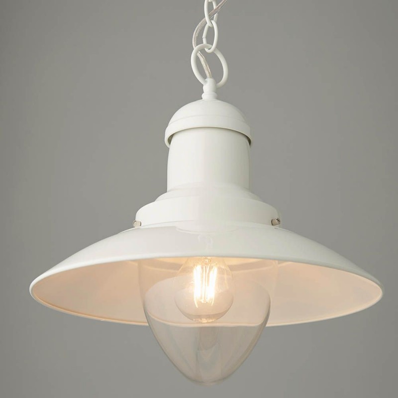 Endon-94371 - Polperro - Cream Gloss Pendant with Clear Glass