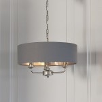 Highclere - Bright Nickel 3 Light Pendant with Charcoal Linen Shade Highclere - Bright Nickel 3 Light Pendant with Charcoal Linen Shade