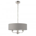 Highclere - Bright Nickel 3 Light Pendant with Charcoal Linen Shade Highclere - Bright Nickel 3 Light Pendant with Charcoal Linen Shade