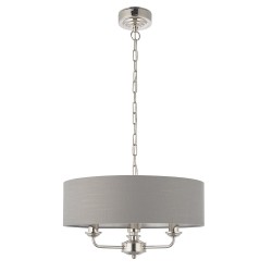 Highclere - Bright Nickel 3 Light Pendant with Charcoal Linen Shade Highclere - Bright Nickel 3 Light Pendant with Charcoal Linen Shade