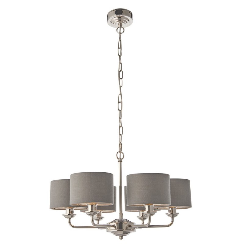 Endon-94381 - Highclere - Charcoal Linen & Bright Nickel 6 Light Centre Fitting