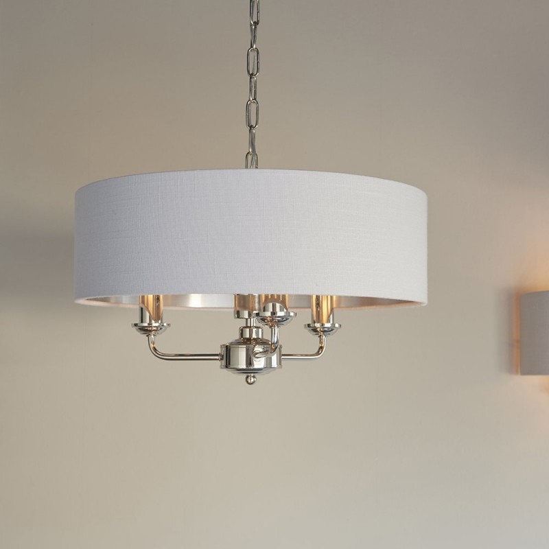 Ceiling Lights - Highclere - Silver Linen & Bright Nickel 3 Light Pendant Endon-94388 - Highclere - Silver Linen & Bright Nickel 3 Light Pendant