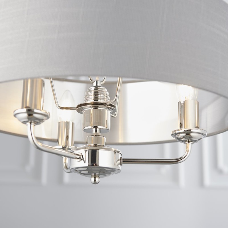 Ceiling Lights - Highclere - Silver Linen & Bright Nickel 3 Light Pendant Endon-94388 - Highclere - Silver Linen & Bright Nickel 3 Light Pendant