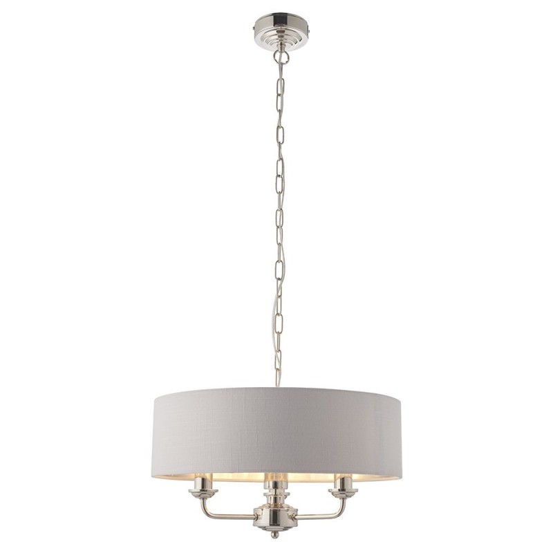 Ceiling Lights - Highclere - Silver Linen & Bright Nickel 3 Light Pendant Endon-94388 - Highclere - Silver Linen & Bright Nickel 3 Light Pendant