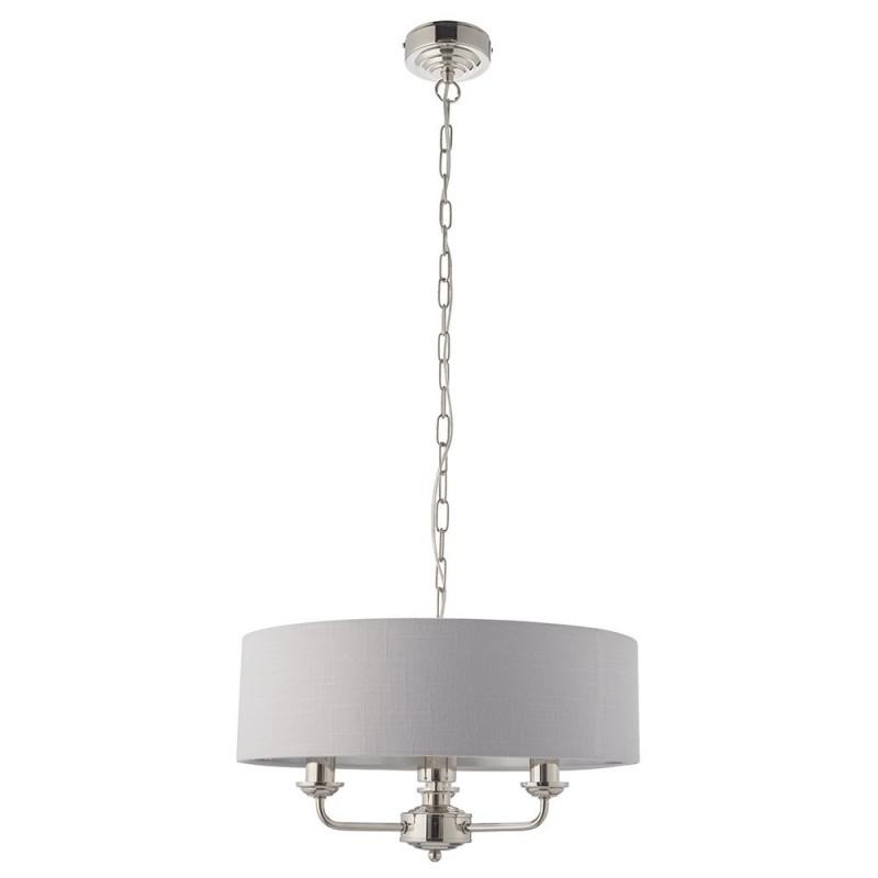 Ceiling Lights - Highclere - Silver Linen & Bright Nickel 3 Light Pendant Endon-94388 - Highclere - Silver Linen & Bright Nickel 3 Light Pendant