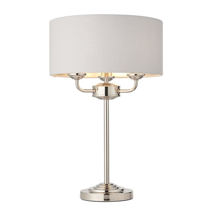 Table & Floor Lamp - Highclere - Silver Linen & Bright Nickel 3 Light Table Lamp Endon-94391 - Highclere - Silver Linen & Bright Nickel 3 Light Table Lamp