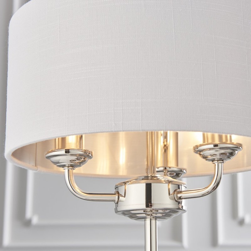Table & Floor Lamp - Highclere - Silver Linen & Bright Nickel 3 Light Table Lamp Endon-94391 - Highclere - Silver Linen & Bright Nickel 3 Light Table Lamp