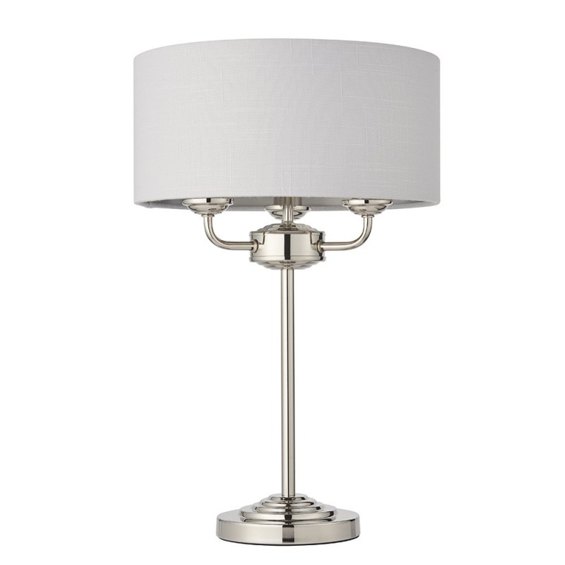 Table & Floor Lamp - Highclere - Silver Linen & Bright Nickel 3 Light Table Lamp Endon-94391 - Highclere - Silver Linen & Bright Nickel 3 Light Table Lamp
