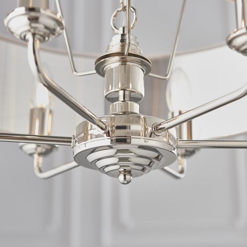 Ceiling Lights - Highclere - Silver Linen & Bright Nickel 6 Light Pendant Endon-94392 - Highclere - Silver Linen & Bright Nickel 6 Light Pendant