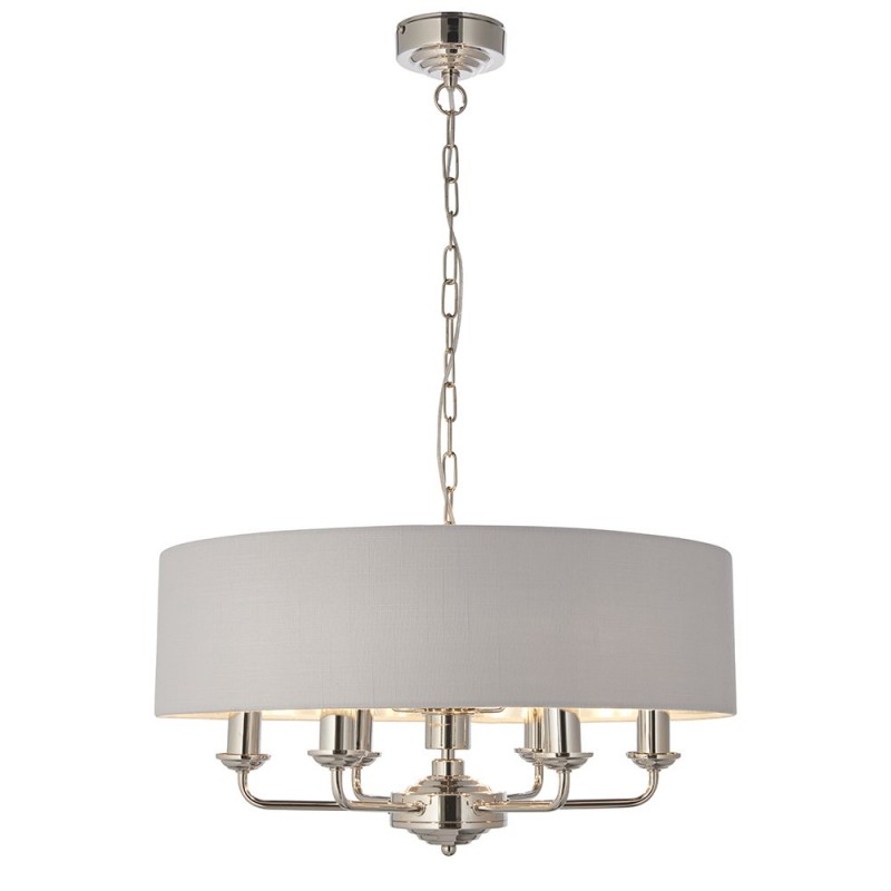 Ceiling Lights - Highclere - Silver Linen & Bright Nickel 6 Light Pendant Endon-94392 - Highclere - Silver Linen & Bright Nickel 6 Light Pendant