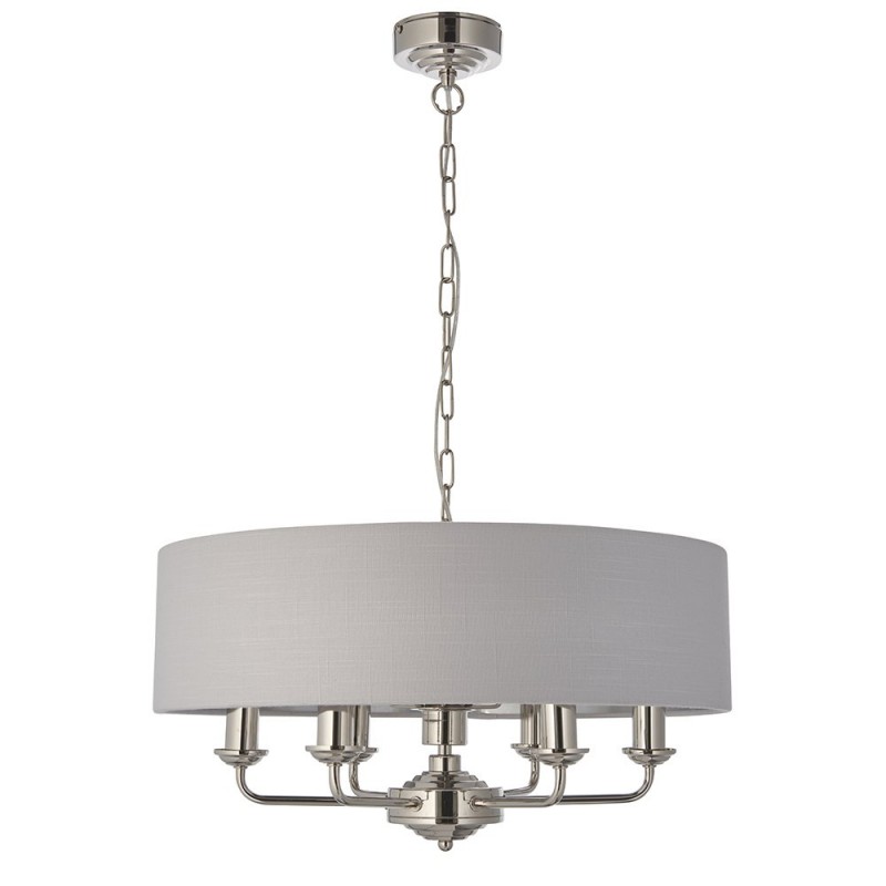 Ceiling Lights - Highclere - Silver Linen & Bright Nickel 6 Light Pendant Endon-94392 - Highclere - Silver Linen & Bright Nickel 6 Light Pendant