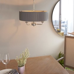 Highclere - Bright Nickel 3 Light Pendant with Wrapped Charcoal Shade Highclere - Bright Nickel 3 Light Pendant with Wrapped Charcoal Shade