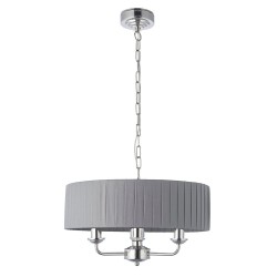 Highclere - Bright Nickel 3 Light Pendant with Wrapped Charcoal Shade Highclere - Bright Nickel 3 Light Pendant with Wrapped Charcoal Shade