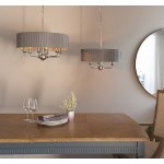 Highclere - Bright Nickel 6 Light Pendant with Wrapped Charcoal Shade Highclere - Bright Nickel 6 Light Pendant with Wrapped Charcoal Shade