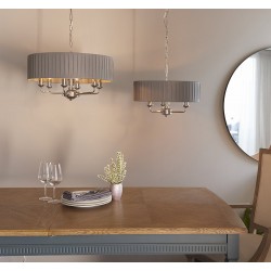 Highclere - Bright Nickel 6 Light Pendant with Wrapped Charcoal Shade Highclere - Bright Nickel 6 Light Pendant with Wrapped Charcoal Shade