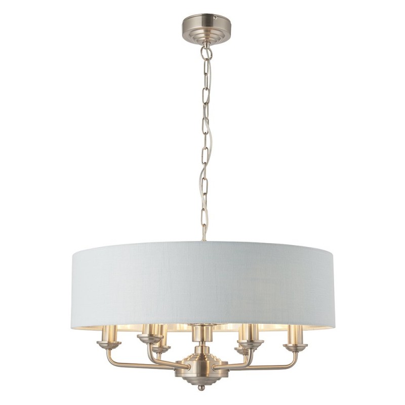 Ceiling Lights - Highclere - Duck Egg Linen & Brushed Chrome 6 Light Pendant Endon-94400 - Highclere - Duck Egg Linen & Brushed Chrome 6 Light Pendant