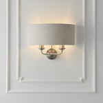 Highclere - Brushed Chrome Twin Wall Lamp with Natural Linen Shade Highclere - Brushed Chrome Twin Wall Lamp with Natural Linen Shade