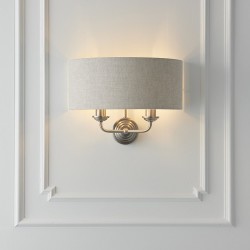 Highclere - Brushed Chrome Twin Wall Lamp with Natural Linen Shade Highclere - Brushed Chrome Twin Wall Lamp with Natural Linen Shade