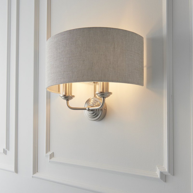 Endon-94403 - Highclere - Natural Linen & Brushed Chrome Twin Wall Lamp