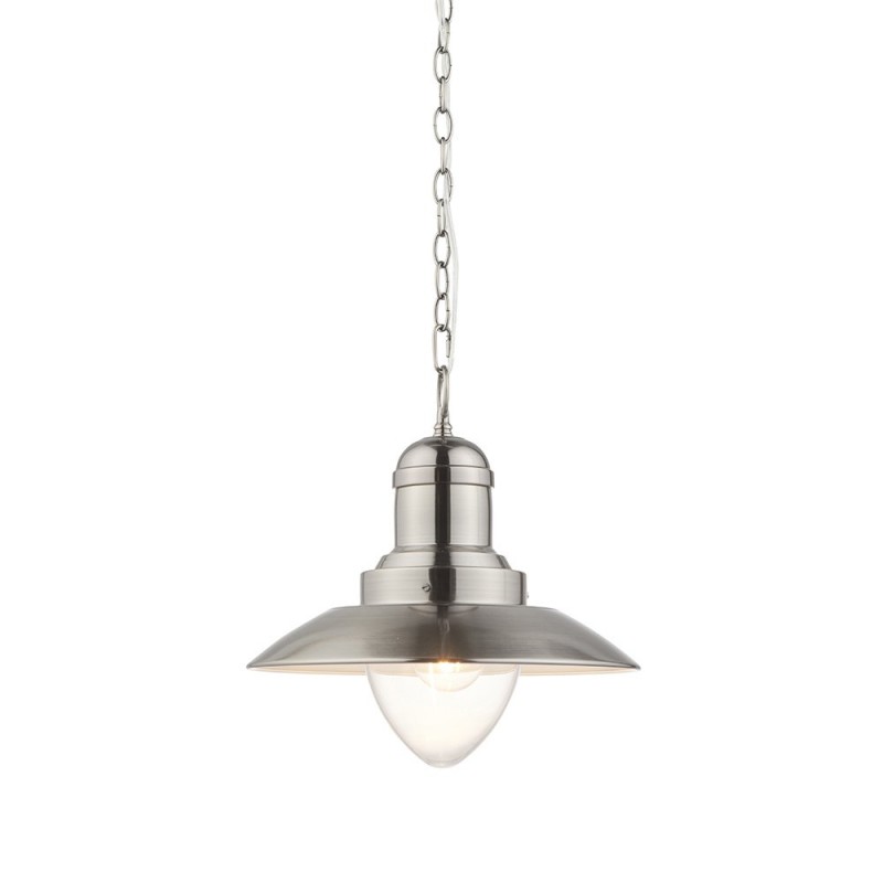 Ceiling Lights - Polperro - Antique Chrome & Clear Glass Single Pendant Endon-94404 - Polperro - Antique Chrome & Clear Glass Single Pendant