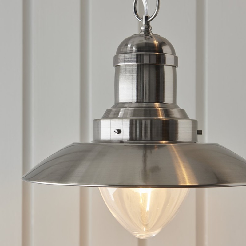 Ceiling Lights - Polperro - Antique Chrome & Clear Glass Single Pendant Endon-94404 - Polperro - Antique Chrome & Clear Glass Single Pendant