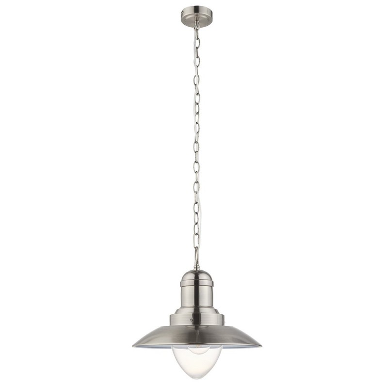 Ceiling Lights - Polperro - Antique Chrome & Clear Glass Single Pendant Endon-94404 - Polperro - Antique Chrome & Clear Glass Single Pendant