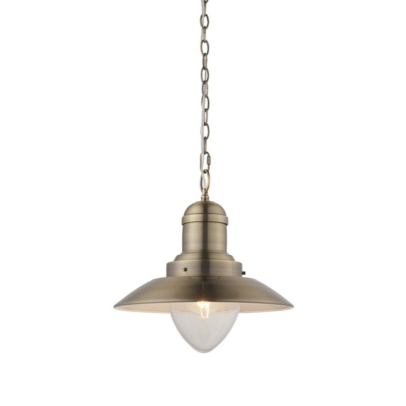 Ceiling Lights - Polperro - Antique Brass & Clear Glass Single Pendant Endon-94405 - Polperro - Antique Brass & Clear Glass Single Pendant