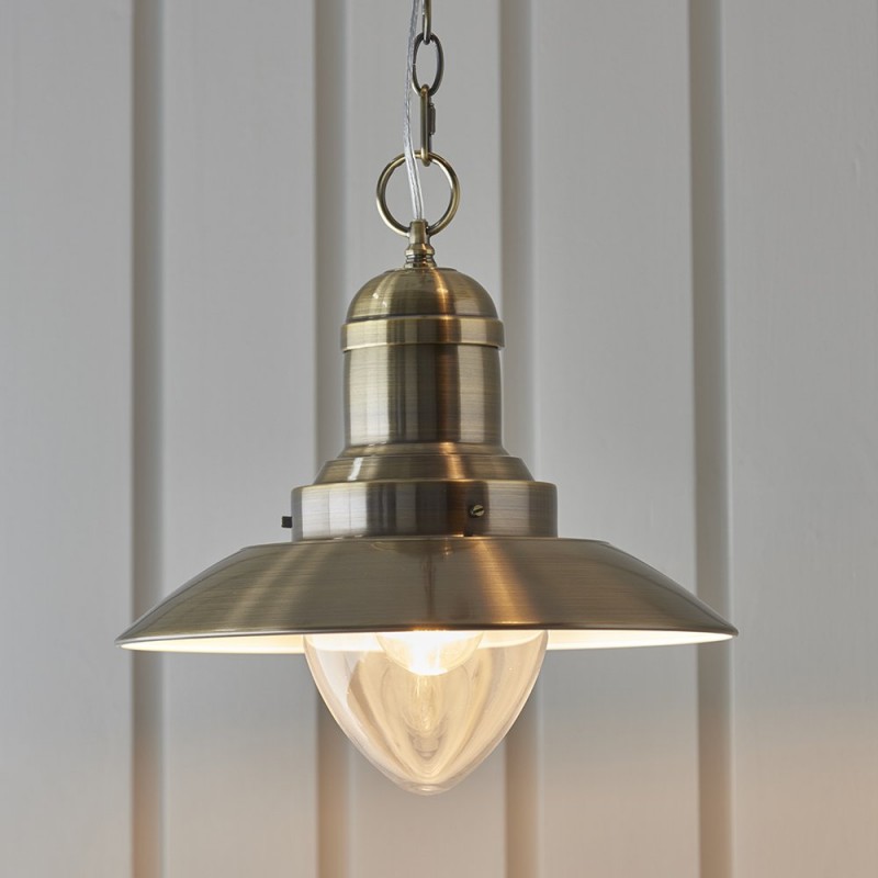 Ceiling Lights - Polperro - Antique Brass & Clear Glass Single Pendant Endon-94405 - Polperro - Antique Brass & Clear Glass Single Pendant
