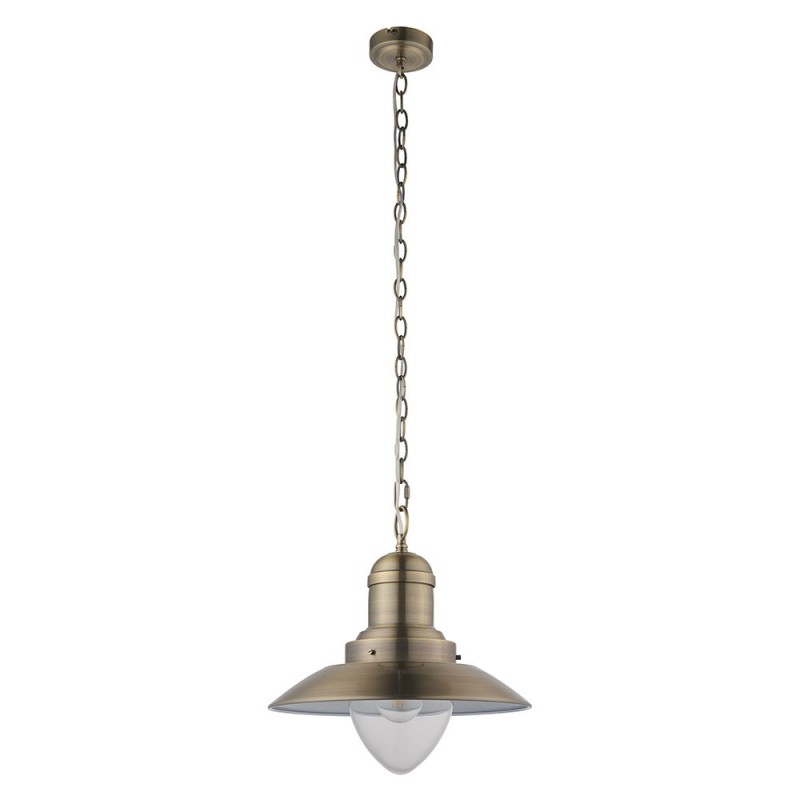 Ceiling Lights - Polperro - Antique Brass & Clear Glass Single Pendant Endon-94405 - Polperro - Antique Brass & Clear Glass Single Pendant