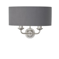 Highclere - Bright Nickel Twin Wall Lamp with Charcoal Linen Shade Highclere - Bright Nickel Twin Wall Lamp with Charcoal Linen Shade