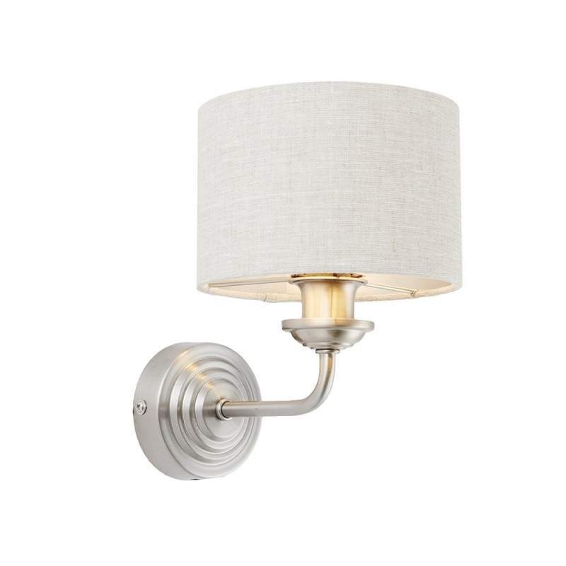 Wall Lights - Highclere - Natural Linen & Brushed Chrome Single Wall Lamp Endon-94407 - Highclere - Natural Linen & Brushed Chrome Single Wall Lamp