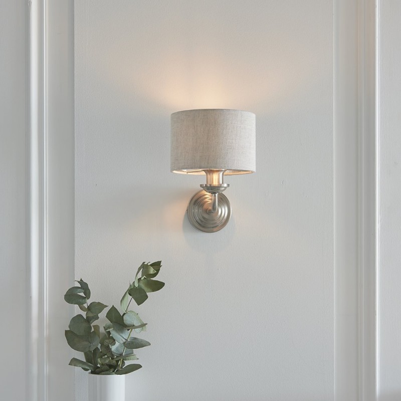 Wall Lights - Highclere - Natural Linen & Brushed Chrome Single Wall Lamp Endon-94407 - Highclere - Natural Linen & Brushed Chrome Single Wall Lamp