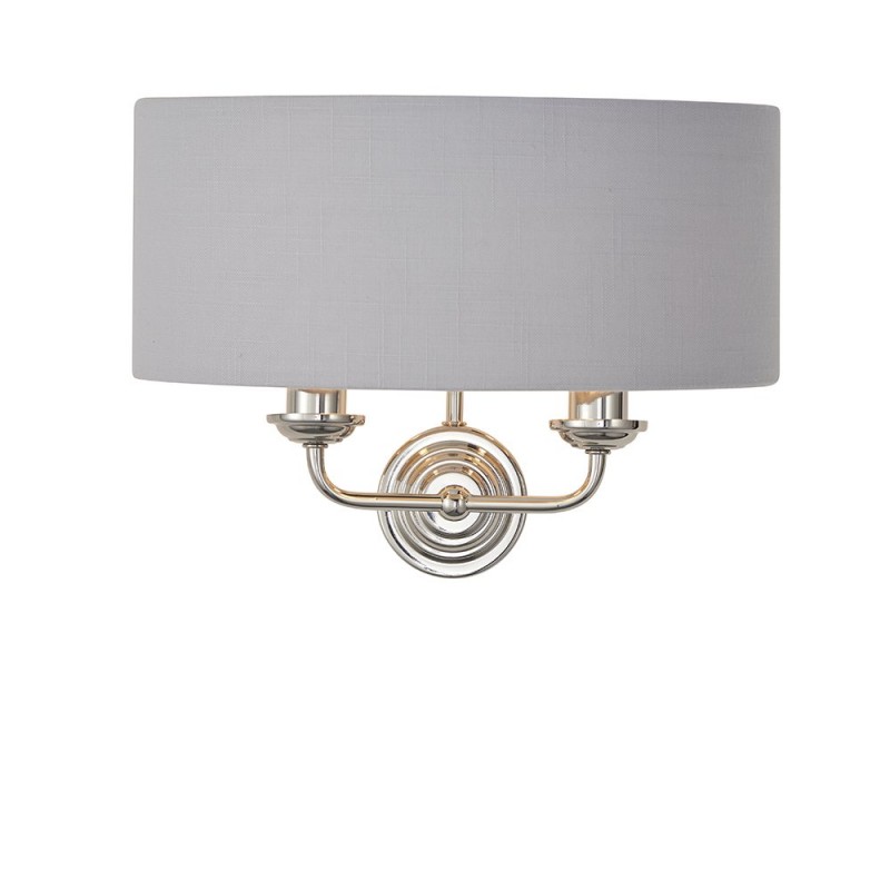 Wall Lights - Highclere - Silver Linen & Bright Nickel Twin Wall Lamp Endon-94409 - Highclere - Silver Linen & Bright Nickel Twin Wall Lamp